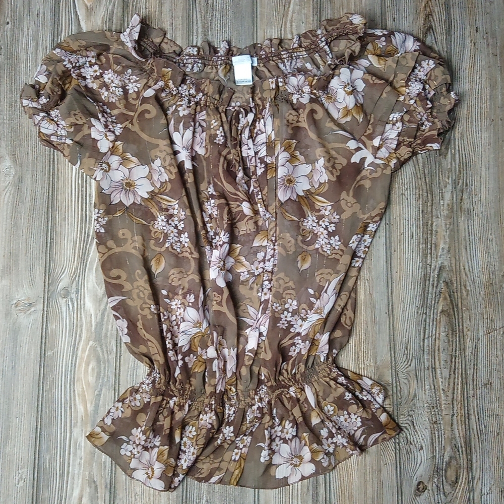 Charlotte Russe Semi Sheer Floral Lightweight Short Sleeve Peplum Blouse Top